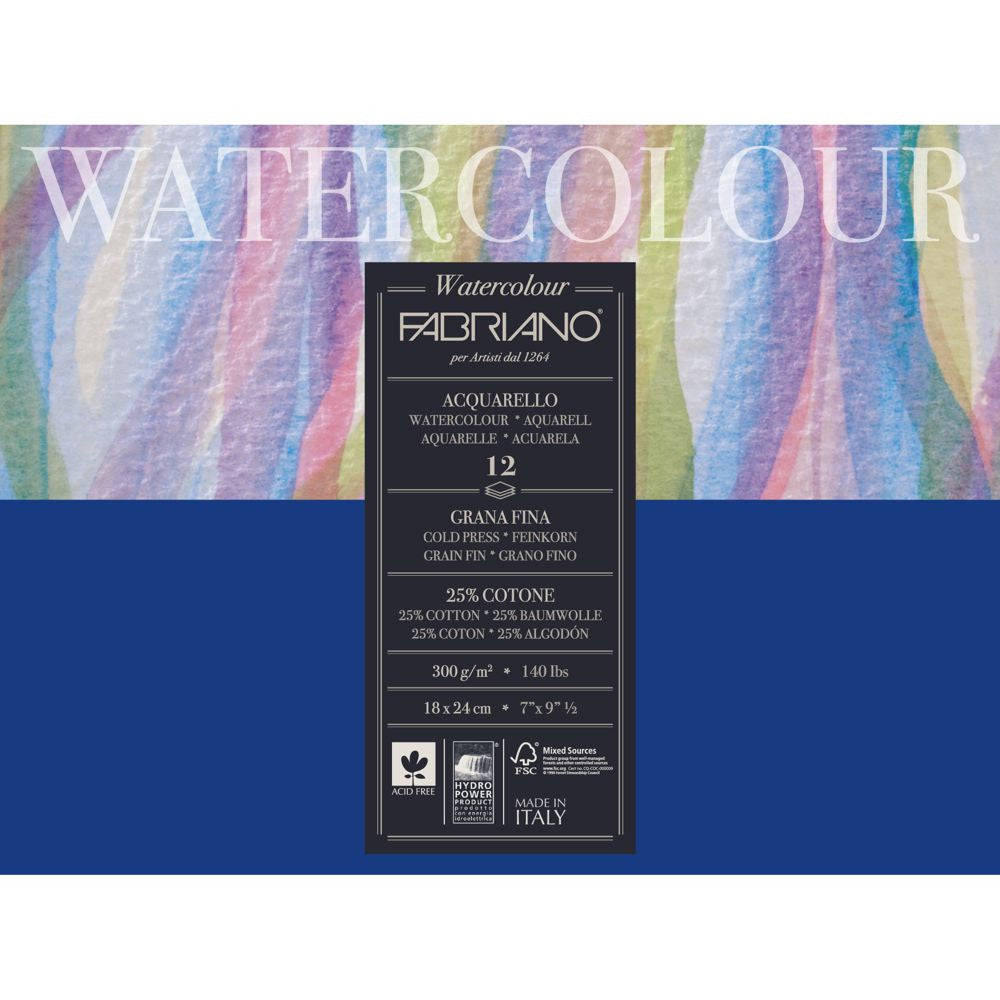 Bloco de Papel Para Aquarela Watercolor Fabriano GF 300g/m² 18X24cm